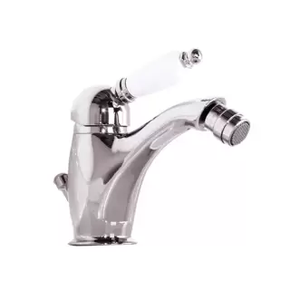 Gattoni Orta Смеситель для биде с низким изливом, с белой ручкой, с донным клапаном, цвет: хром