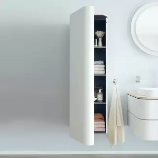 Duravit Happy D.2 Plus Шкаф навесной 40x36х133см с 3 стеклянными полками петли слева, подвесной, цвет: nordic white satin matt/mediterrenean oak