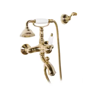 Gattoni Orta Смеситель для ванны с душем, с белой ручкой, цвет: золото 24кт