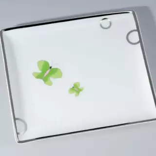 THG CAPUCINE VERT DECOR PLATINE Поднос керамический 220х198 мм., настольный, large size, декор платина/зеленый, цвет: белый