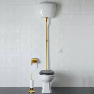 Globo Paestum Унитаз напольный 58х37,5см, слив в пол, с высоким бачком, трубой, цвет: белый/золото