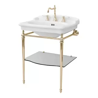 Artceram HERMITAGE Металлическая структура 68х55см, с раковиной на 3 отв, со стеклянной полкой, напольная, цвет:  золото