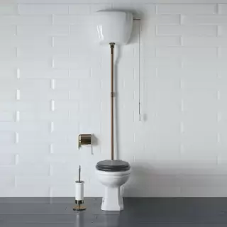 Globo Paestum Унитаз напольный слив в пол, 58х37,5см, с высоким бачком, трубой, цвет: белый/бронза