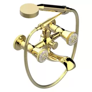 THG Hirondelles Gold Stamped Смеситель для ванны, настенный, с ручным душем, цвет: Gold color PVD
