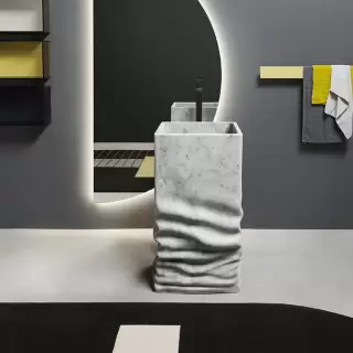 Antonio Lupi Ossimoro Раковина 45х45х85 см, без отв., слив в пол, с сифоном, донным клапаном и гибким шлангом, цвет: мрамор Carrara