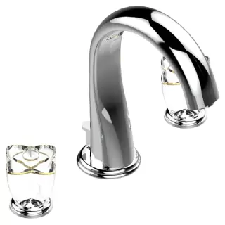 THG Petale de Cristal clair lisere dore Смеситель для раковины, 3 отв., цвет: хром/прозрачный хрусталь с золотым декором