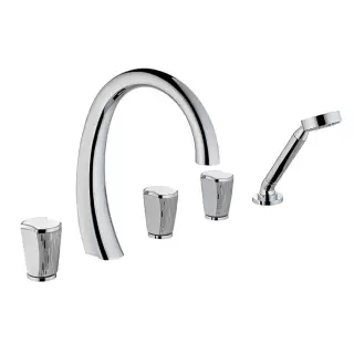 THG Infini white porcelain with platinum decor Смеситель на борт ванны на 5 отверстий, с прогрессивным смесителем для ручного душа, ручной душ, цвет: хром