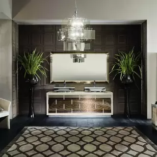 VITAGE milldue edition RITZ Комплект мебели с тумбой под 2 раковины, раковиной PARIGI, зеркалом LOSANNA, 209 см, подвесной, цвет: Golden crash