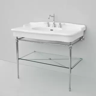 Artceram HERMITAGE Металлическая структура с раковиной 112х63см, на 3 отв., со стеклянной полкой, напольная, цвет хром,