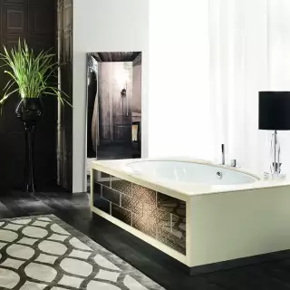 VITAGE milldue edition RITZ Ванна 190х100 см, стальная, подача воды из водослива, в комплекте с сифоном, основанием и мраморным топом, отдельностоящая, цвет: белый/Golden crash