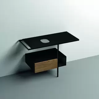 Kerasan Thelma Металлическая структура для раковины 108х74см, напольная, с полкой, ящиком, с 1 отв., полотенцедержателем, цвет: черный матовый