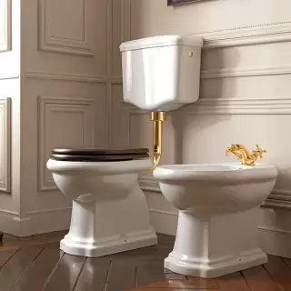 Kerasan Retro Унитаз 72х38.5см., приставной, с низким бачком, слив в пол, цвет: белый/золото