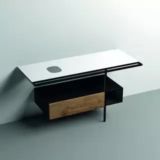 Kerasan Thelma Металлическая структура для раковины 140х74см, напольная, с полкой, ящиком, с 1 отв., с полотенцедержателем, цвет: белый матовый/черный матовый