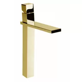 Bossini Cube Смеситель для раковины, на 1 отв., супер-высокий с заглушкой 1&rdquo;1/4, цвет: золото