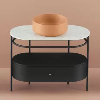 Artceram Flair 4.0 Консоль металлическая с раковиной 95x48хh75см., напольная, с 1 ящиком и мраморной столешницей, цвет: черный матовый/orange cameo