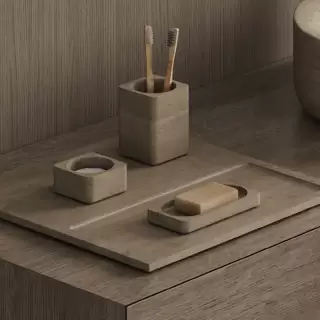 Dea Design Marble Контейнер для ватных дисков, настольный, из мрамора, 8х8хh4см., цвет: Travertine