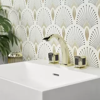 THG Metropolis Cristal Noir Смеситель для раковины на 3 отверстия, с донным клапаном, цвет: Soft Gold