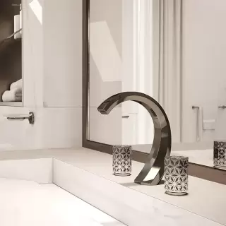 THG Nihal Porcelaine Noire Смеситель для раковины на 3 отверстия, с донным клапаном, цвет: Aranja (black nickel)