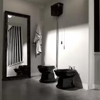 Kerasan Retro Унитаз 72х38.5см., с высоким бачком, слив в стену, цвет: черный глянцевый/хром