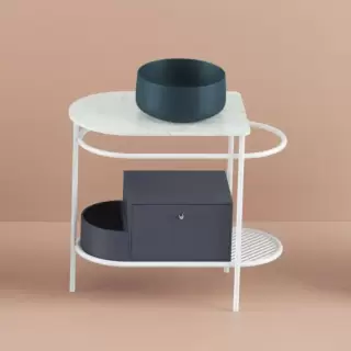 Artceram Flair 3.0 Металлическая консоль с раковиной, 85х46х75.5см., напольная, с выдвижным ящиком и мраморной столешницей, цвет: белый матовый/petrolio