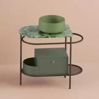 Artceram Flair 3.0 Металлическая консоль с раковиной, 85х46х75.5см., напольная, с выдвижным ящиком и мраморной столешницей, цвет: moka/verde salvia