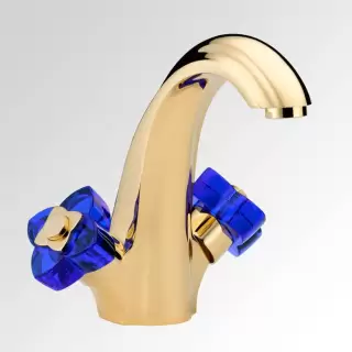 THG Pуtale de cristal bleu Смеситель для раковины, 1 отв., цвет: золото/синий хрусталь