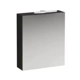 Laufen Base Шкаф зеркальный 60x18.5x70см, 1 дверца, SX, с горизонтальным элементом LED-подсветки, 2 стеклянные полки, 1 розетка, цвет: темный вяз