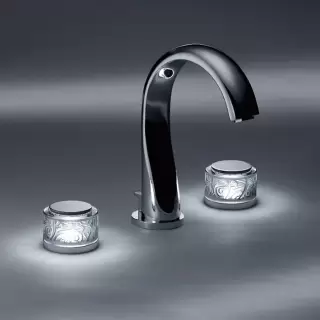 THG Paradise Смеситель для раковины на 3 отверстия, ручки с подсветкой, с донным клапаном, цвет: хром