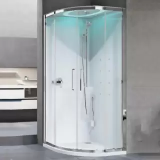 Novellini EON R Душевая кабина 90х90х236.5см., турец баня, смесит термостатич, гидром, верхн душ, подсв, стенки белые глянц, фурн хром, стекло прозр