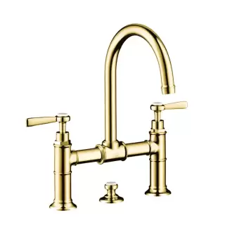 Axor Montreux Смеситель для раковины, на 3 отв., излив 175мм, с донным клапаном (рычажные рук.), цвет: полированное золото