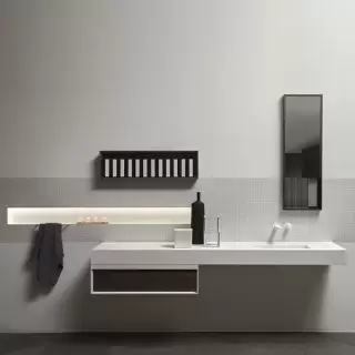 Antonio Lupi Bemade Комплект подвесной мебели с тумбой под раковину, раковиной Graffio, зеркалом Tratteggio, повдесным шкафом, 72 см, цвет: белый матовый