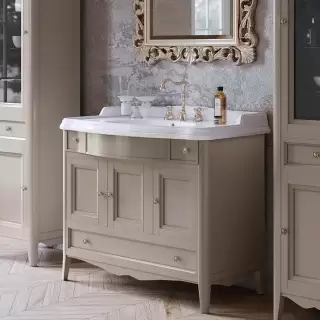 TW Veronica, База с раковиной Simas AR874bi*1 105x56см, 2 верх.ящ. 3 расп. дв. и 1 выдв. ящик, доводч. Blum, ручки: Riflesso бронза, напольная, цвет: TORTORA