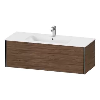 Duravit XViu Тумба подвесная 121x48x40см, с раковиной, 1 ящик, цвет: walnut dark/черный матовый