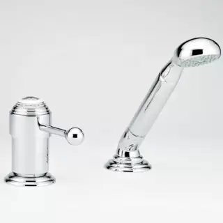 THG Marquise platinum decor Смеситель на борт ванны на 2 отв, однорычажный, без излива, с ручным душем, ручки белые, декор платина, цвет: хром