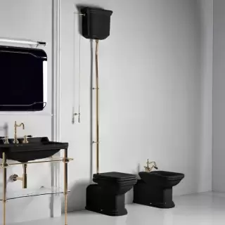 Kerasan Waldorf Унитаз  пристенный удлиненный, с высоким бачком- уст-ка на расстоянии 2см от стены и трубой, цвет: черный/бронза