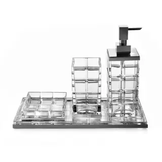 3SC Palace Набор настольный 35хh25х16 см из лотка, мыльницы, стакана и дозатора, цвет: прозрачный хрусталь/никель черный матовый