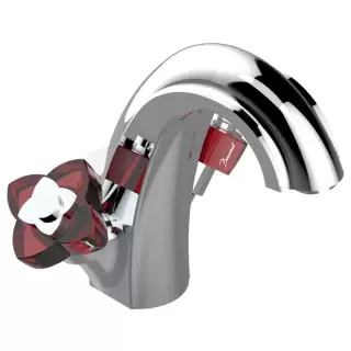THG Petale de Cristal rouge Смеситель для раковины, 1 отв., цвет: хром/красный хрусталь
