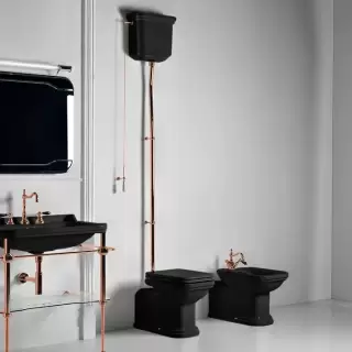 Kerasan Waldorf Унитаз  пристенный удлиненный, с высоким бачком - уст-ка на расстоянии 2см от стены и трубой, цвет: черный/золото