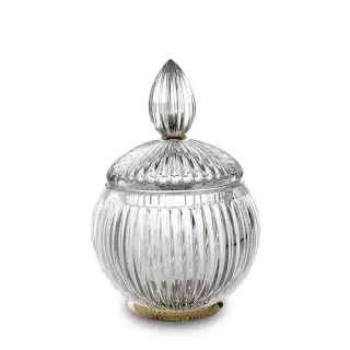 3SC Elegance Баночка универсальная, D=12/h18 см, с крышкой, настольная, цвет: прозрачный хрусталь/золото 24к. opaco