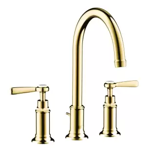 Axor Montreux Смеситель для раковины, на 3 отв., излив 175мм, с донным клапаном (рычажные рук.), цвет: полированное золото