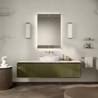 Oasis Naos Композиция №15 Комплект мебели 185х56xh45см, подвесной, мраморный топ calacatta oro, цвет: лак матовый/золото матовое