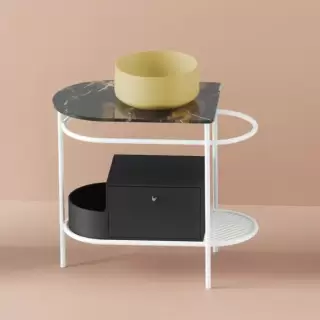 Artceram Flair 3.0 Металлическая консоль с раковиной, 85х46х75.5см., напольная, с выдвижным ящиком и мраморной столешницей, цвет: белый матовый/Giallo Zinco