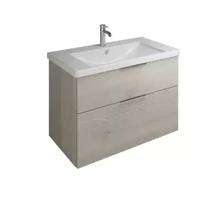 BURGBAD Eqio База подвесная с керамическим умывальником 93х49х64.5см. 2 ящика с ручкой желоб., c 1 отв под смес.   цвет: фланелевый дубовый F2632