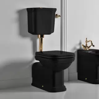 Kerasan Waldorf Унитаз напольный удлиненный c низким бачком, трубой, цвет: черный/золото