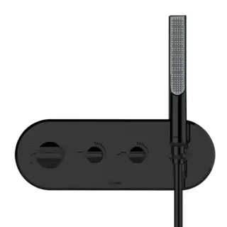 Bossini Apice Смеситель термостатический, на 2 выхода, с ручной душем и шлангом Cromolux 150см, цвет: черный матовый