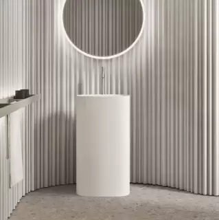 NOORTH milldue edition TUBE Раковина 48х38xh87 напольная из Ceramilux ,слив в стену, без отв. для смес, без перелива, цвет: белый матовый