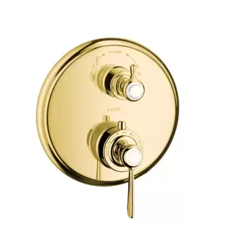 Axor Montreux Термостат с запорным/переключающим вентилем, СМ, 2 потребителя (рычажные рук.), внешняя часть, цвет: полированное золото