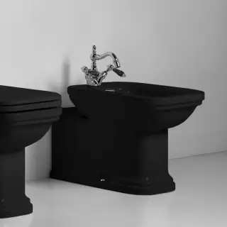 Kerasan Waldorf Биде напольное пристенное удлиненное "Prolongato" 65х37см с 1 отв. под смеситель, цвет: черный/хром