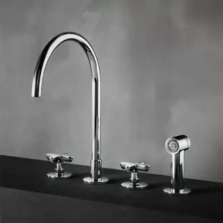 Fantini Icona Classic Смеситель для кухни, 4 отв, без донного клапана, излив 215мм, с ручн душем, цвет: хром