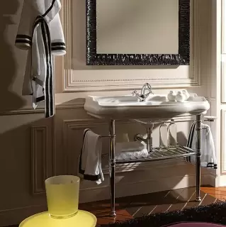 Kerasan Retro Консоль 100х54.5см, с белой раковиной на 1 отв,, с полкой-решеткой, напольная, цвет: cromo